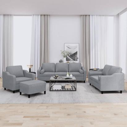 Set de canapele cu perne, 4 piese, gri deschis, material textil GartenMobel Dekor