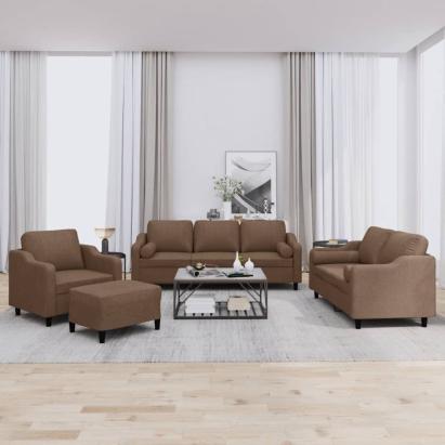 Set de canapele cu perne, 4 piese, maro, textil GartenMobel Dekor