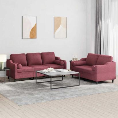 Set canapea cu perne, 2 piese, roșu vin, material textil GartenMobel Dekor