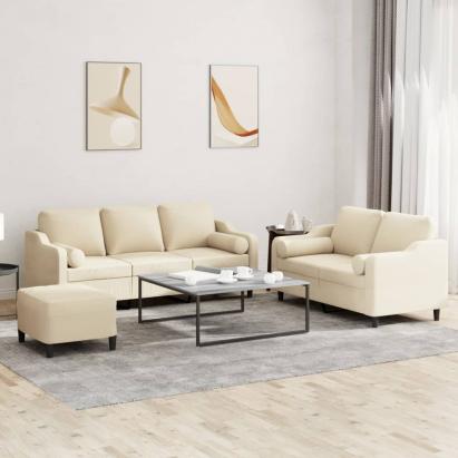 Set de canapele cu perne, 3 piese, crem, textil GartenMobel Dekor