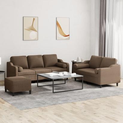 Set de canapele cu perne, 3 piese, maro, textil GartenMobel Dekor