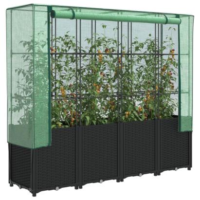 Strat înălțat cu husă de seră, aspect ratan, 160x40x153 cm GartenMobel Dekor
