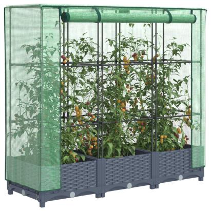 Strat înălțat cu husă de seră, aspect ratan, 120x40x123 cm GartenMobel Dekor