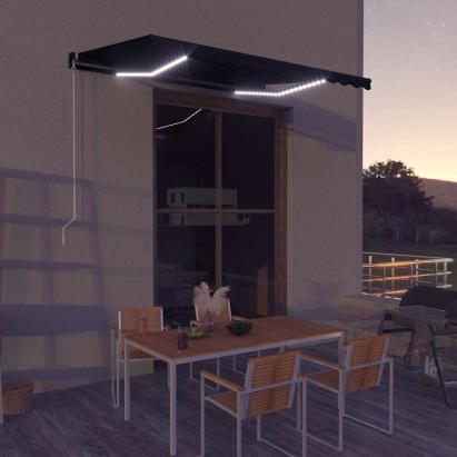 Copertină retractabilă manual cu LED, antracit, 350 x 250 cm GartenMobel Dekor