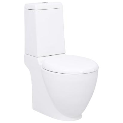 Vas WC toaletă de baie, alb, ceramică, rotund, flux inferior GartenMobel Dekor