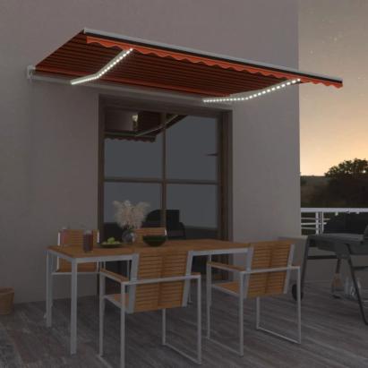 Copertină retractabilă manual, LED, portocaliu/maro, 400x300 cm GartenMobel Dekor