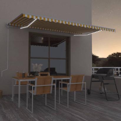 Copertină automată cu senzor vânt & LED, galben&alb, 500x300 cm GartenMobel Dekor