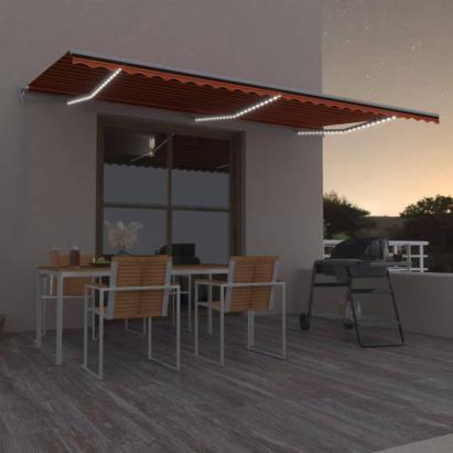 Copertină retractabilă manual, LED, portocaliu&maro, 600x300 cm GartenMobel Dekor