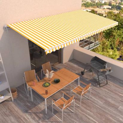 Copertină retractabilă automat, galben și alb, 600x350 cm GartenMobel Dekor