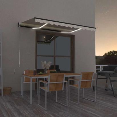 Copertină retractabilă manual cu LED, crem, 350x250 cm GartenMobel Dekor