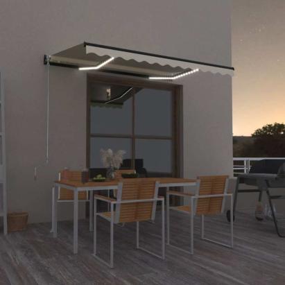 Copertină retractabilă manual cu LED, galben și alb, 350x250 cm GartenMobel Dekor