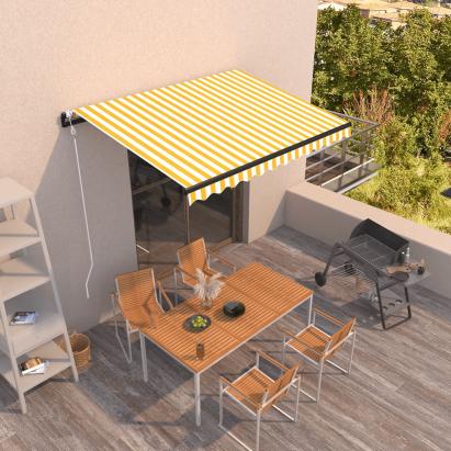 Copertină retractabilă automat, galben și alb, 350x250 cm GartenMobel Dekor