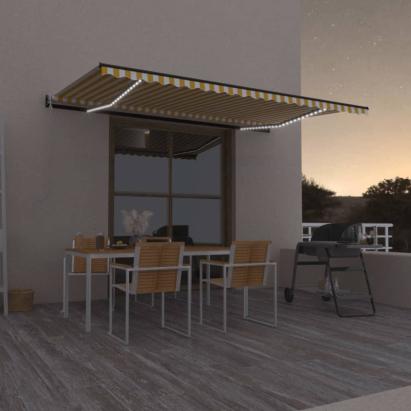 Copertină automată cu senzor vânt&LED, galben/alb, 500x300 cm GartenMobel Dekor