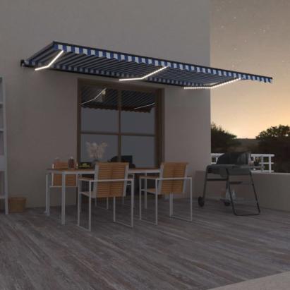 Copertină retractabilă manual cu LED albastru și alb 600x300 cm GartenMobel Dekor
