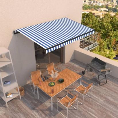 Copertină retractabilă automat, albastru și alb, 400x350 cm GartenMobel Dekor