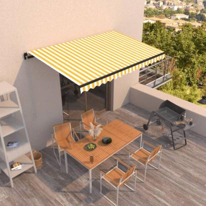 Copertină retractabilă manual, galben și alb, 450x350 cm GartenMobel Dekor