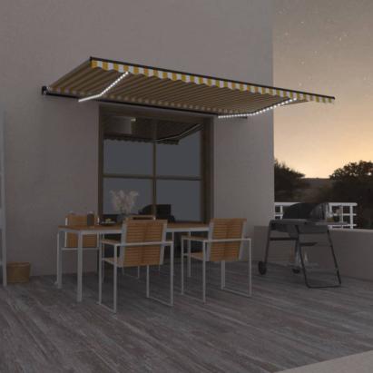 Copertină retractabilă manual cu LED, galben și alb, 500x350 cm GartenMobel Dekor