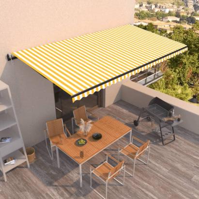 Copertină retractabilă automat, galben și alb, 600x350 cm GartenMobel Dekor