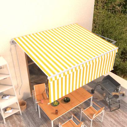 Copertină retractabilă automat cu stor, galben&alb, 4x3 m  GartenMobel Dekor