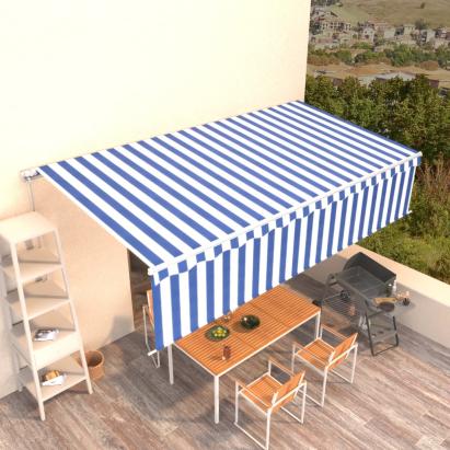Copertină retractabilă manual cu stor, albastru&alb, 6x3m GartenMobel Dekor
