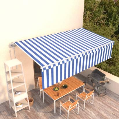Copertină retractabilă automat cu stor, albastru&alb, 6x3 m GartenMobel Dekor