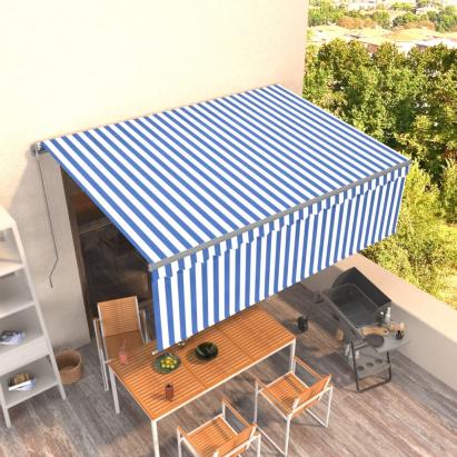 Copertină retractabilă manual cu stor, albastru & alb, 4x3 m GartenMobel Dekor