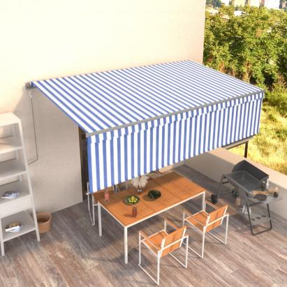 Copertină retractabilă automat cu stor, albastru&alb, 5x3 m GartenMobel Dekor