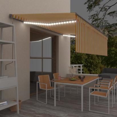 Copertină retractabilă automat stor&LED&senzor galben&alb 5x3m GartenMobel Dekor