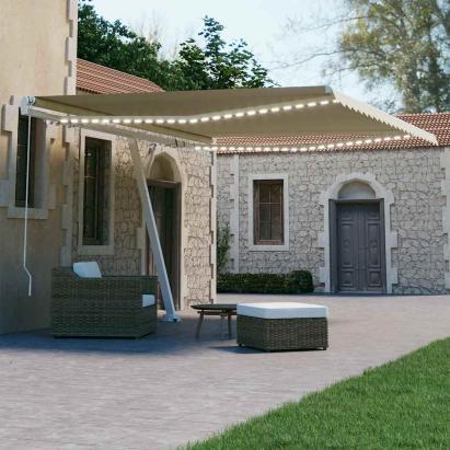 Copertină retractabilă manual cu LED, crem, 400x300 cm GartenMobel Dekor