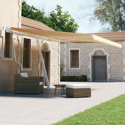 Copertină autonomă retractabilă automat galben&alb, 400x300 cm GartenMobel Dekor