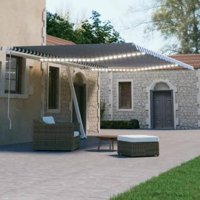 Copertină automată cu senzor vânt&LED, albastru/alb 500x300 cm GartenMobel Dekor
