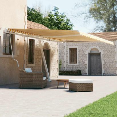 Copertină autonomă retractabilă manual, galben/alb, 600x300 cm GartenMobel Dekor