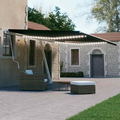 Copertină retractabilă manual cu LED, antracit, 600x300 cm GartenMobel Dekor