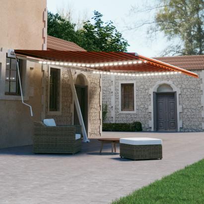 Copertină retractabilă manual, LED, portocaliu&maro, 600x300 cm GartenMobel Dekor
