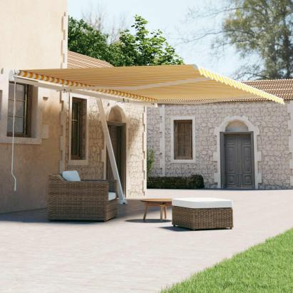 Copertină autonomă retractabilă automat galben&alb 600x300 cm GartenMobel Dekor