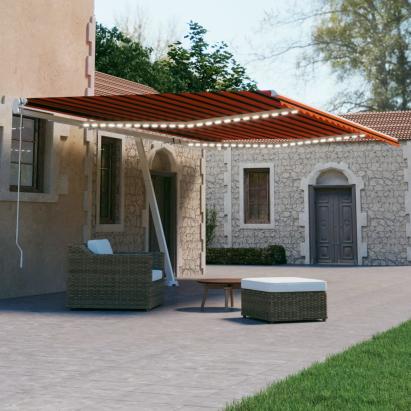 Copertină automată senzor vânt&LED, portocaliu/maro, 600x300 cm GartenMobel Dekor