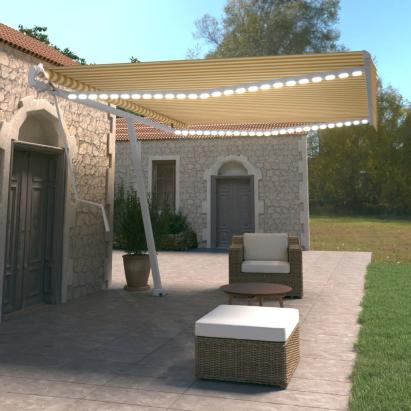 Copertină automată cu LED & senzor vânt, galben&alb, 500x350 cm GartenMobel Dekor