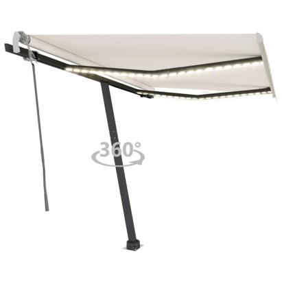 Copertină retractabilă manual cu LED, crem, 300x250 cm GartenMobel Dekor