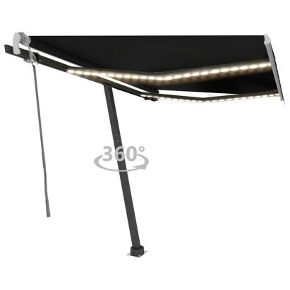 Copertină retractabilă manual cu LED, antracit, 300x250 cm GartenMobel Dekor