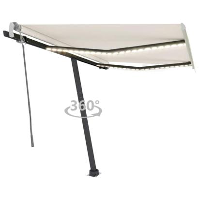 Copertină retractabilă manual cu LED, crem, 350x250 cm GartenMobel Dekor