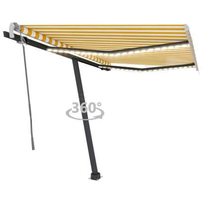 Copertină retractabilă manual cu LED, galben și alb, 350x250 cm GartenMobel Dekor