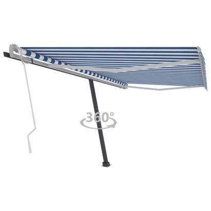 Copertină autonomă retractabilă manual albastru/alb 400x300 cm GartenMobel Dekor