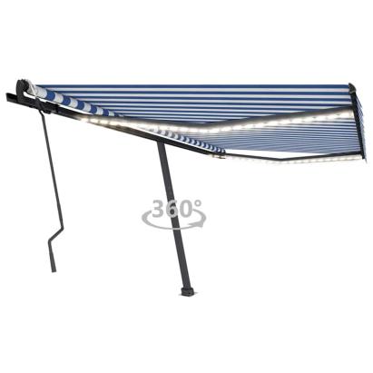 Copertină retractabilă manual cu LED, albastru&alb, 400x300 cm GartenMobel Dekor
