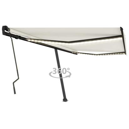 Copertină retractabilă manual cu LED, crem, 400x300 cm GartenMobel Dekor