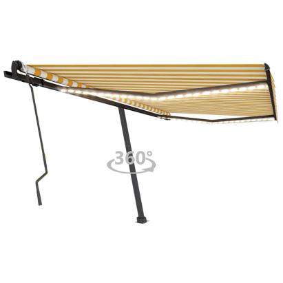 Copertină retractabilă manual cu LED, galben & alb, 400x300 cm GartenMobel Dekor