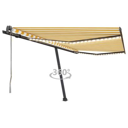 Copertină automată cu senzor vânt & LED, galben&alb, 400x300 cm GartenMobel Dekor