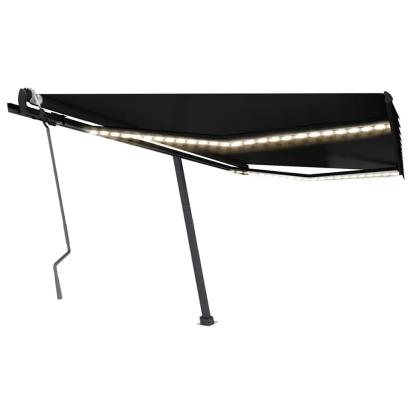 Copertină retractabilă manual cu LED, antracit, 450x300 cm GartenMobel Dekor