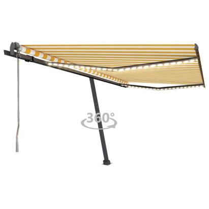 Copertină automată cu senzor vânt&LED, galben&alb, 450x300 cm GartenMobel Dekor