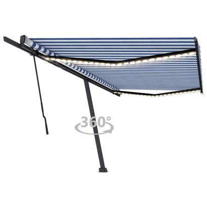 Copertină retractabilă manual cu LED, albastru&alb, 500x300 cm GartenMobel Dekor