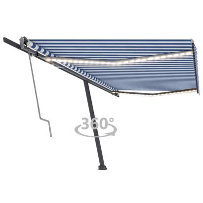 Copertină automată cu senzor vânt&LED, albastru/alb 500x300 cm GartenMobel Dekor